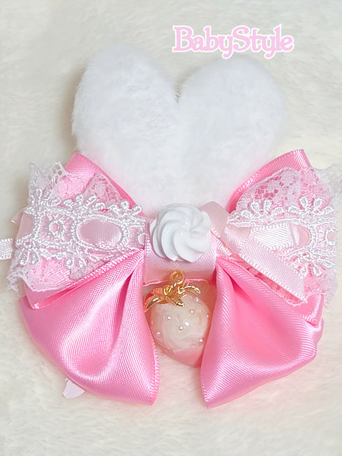 うさみみホイップいちごリボンツインテヘアクリップ(白)